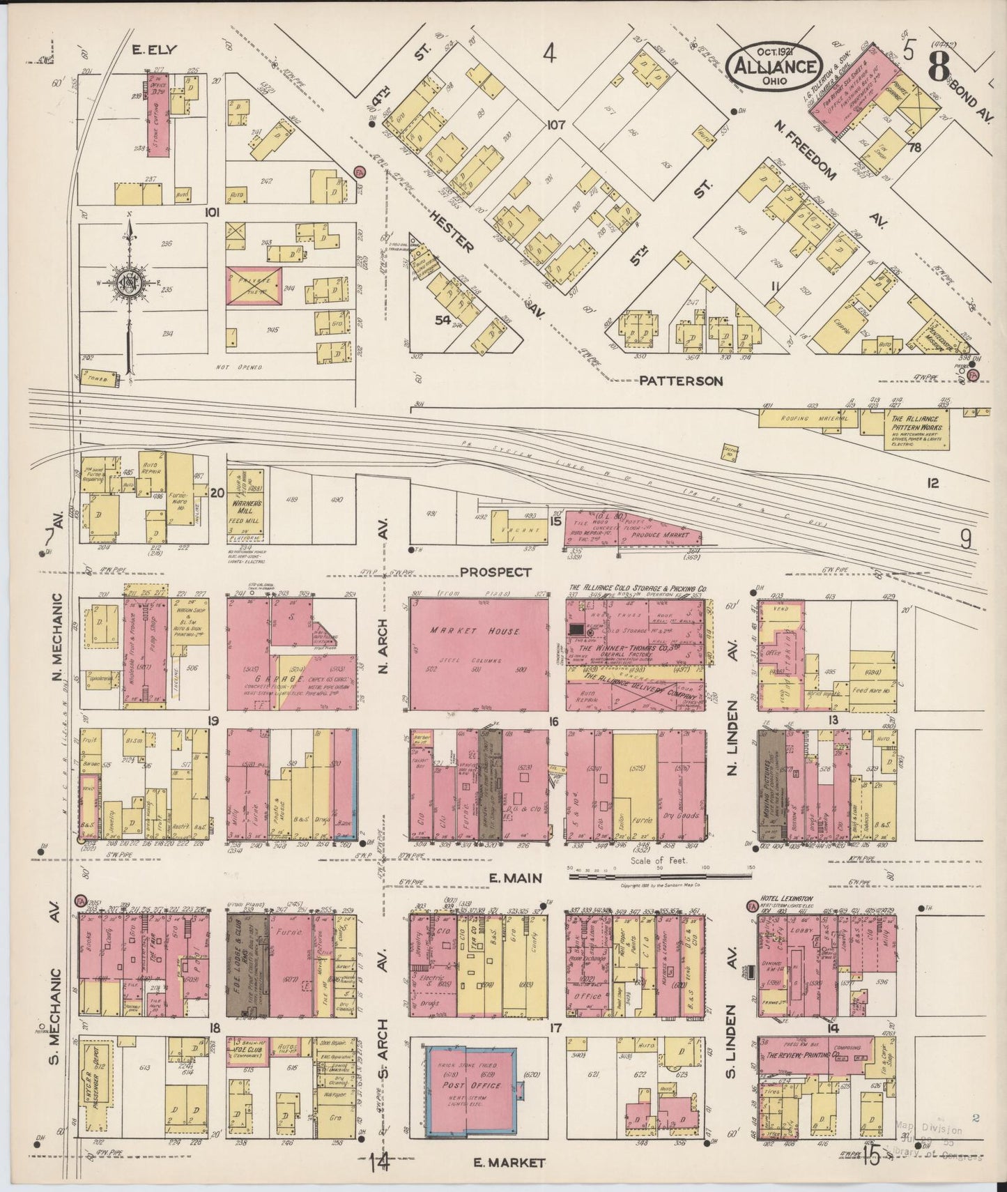 Sanborn Fire Insurance Map from Alliance, Stark County, Ohio (1921), Sheet #0008 - Complete Map Set gallery image, historic Sanborn map, vintage wall art, Ohio Ohio