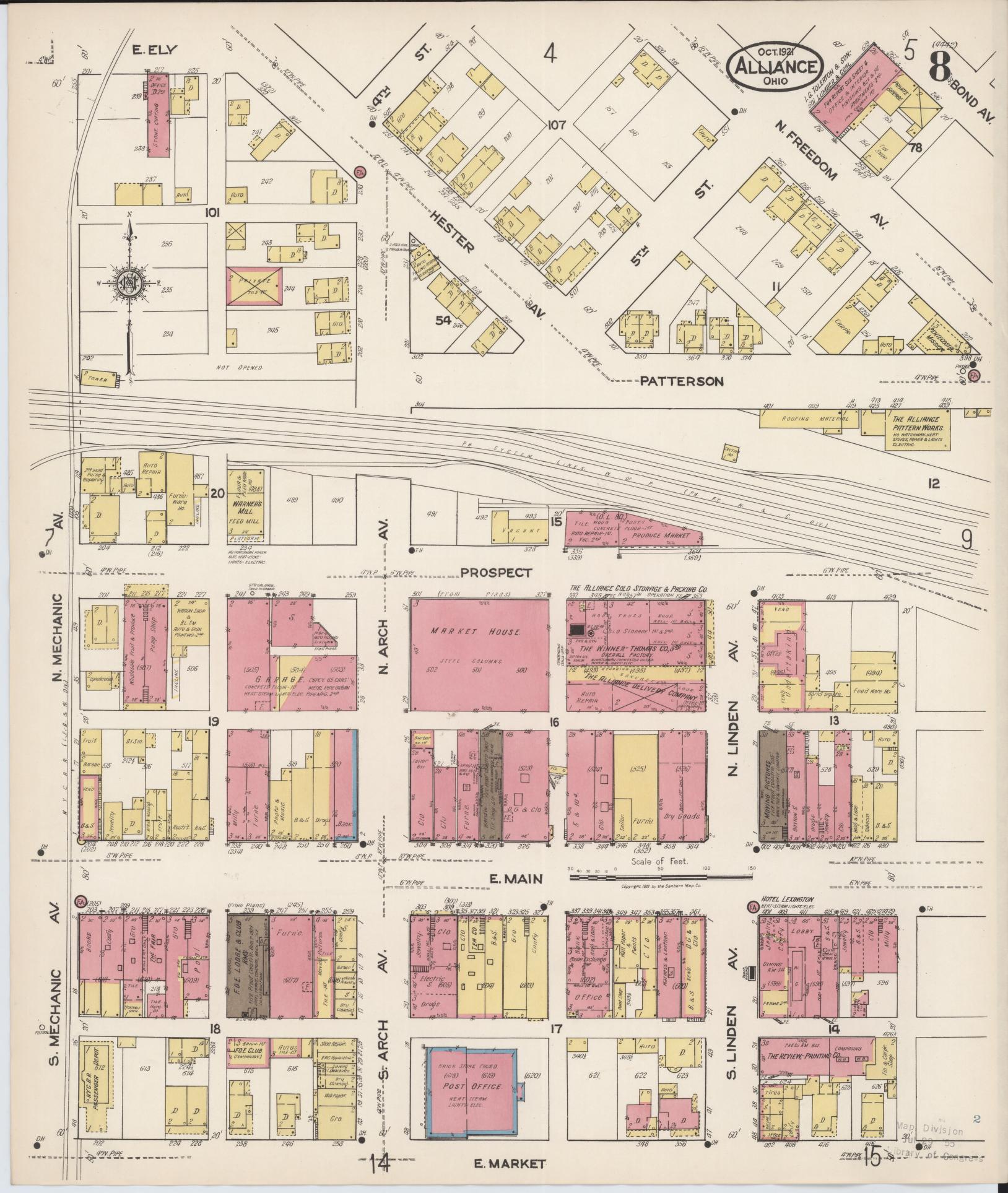 Sanborn Fire Insurance Map from Alliance, Stark County, Ohio (1921), Sheet #0008 - Complete Map Set gallery image, historic Sanborn map, vintage wall art, Ohio Ohio