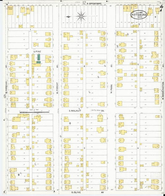 Sanborn Fire Insurance Map from Pittsburg, Crawford County, Kansas (1905), Sheet #0007 - Historic Sanborn Fire Insurance Map Print, vintage old map wall art, antique decor, genealogy gift, Kansas Kansas map