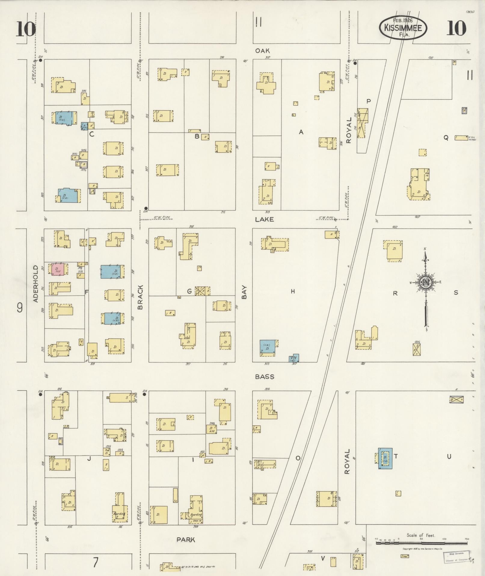 Sanborn Fire Insurance Map from Kissimmee, Osceola County, Florida (1926), Sheet #0010 - Historic Sanborn Fire Insurance Map Print, vintage old map wall art, antique decor, genealogy gift, Florida Florida map