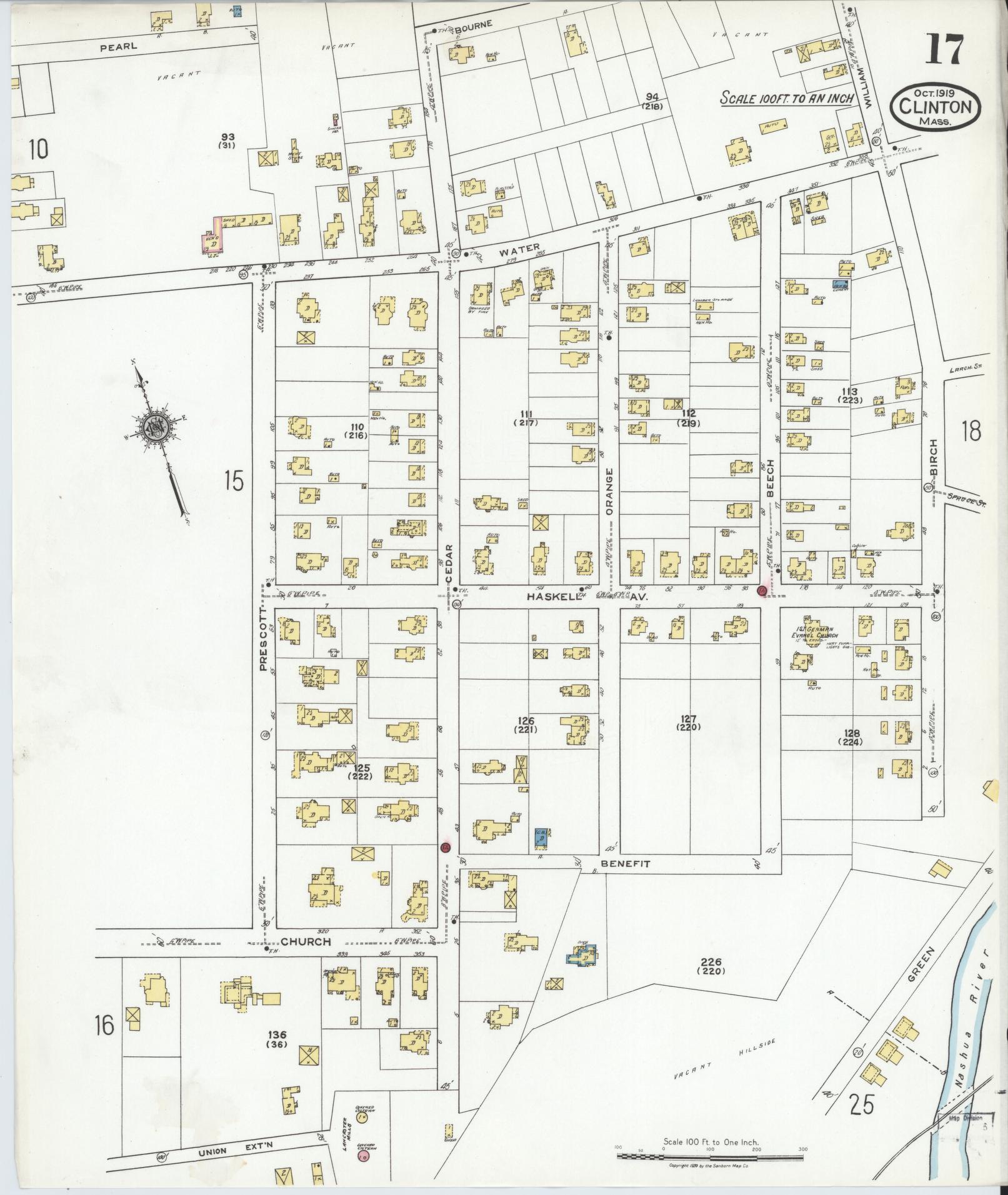 Sanborn Fire Insurance Map from Clinton, Worcester County, Massachusetts (1919), Sheet #0017 - Complete Map Set gallery image, historic Sanborn map, vintage wall art, Massachusetts Massachusetts