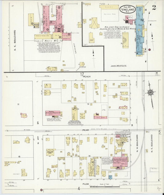 Sanborn Fire Insurance Map from Vineland, Cumberland County, New Jersey (1912), Sheet #0002 - Historic Sanborn Fire Insurance Map Print, vintage old map wall art, antique decor, genealogy gift, New Jersey New Jersey map