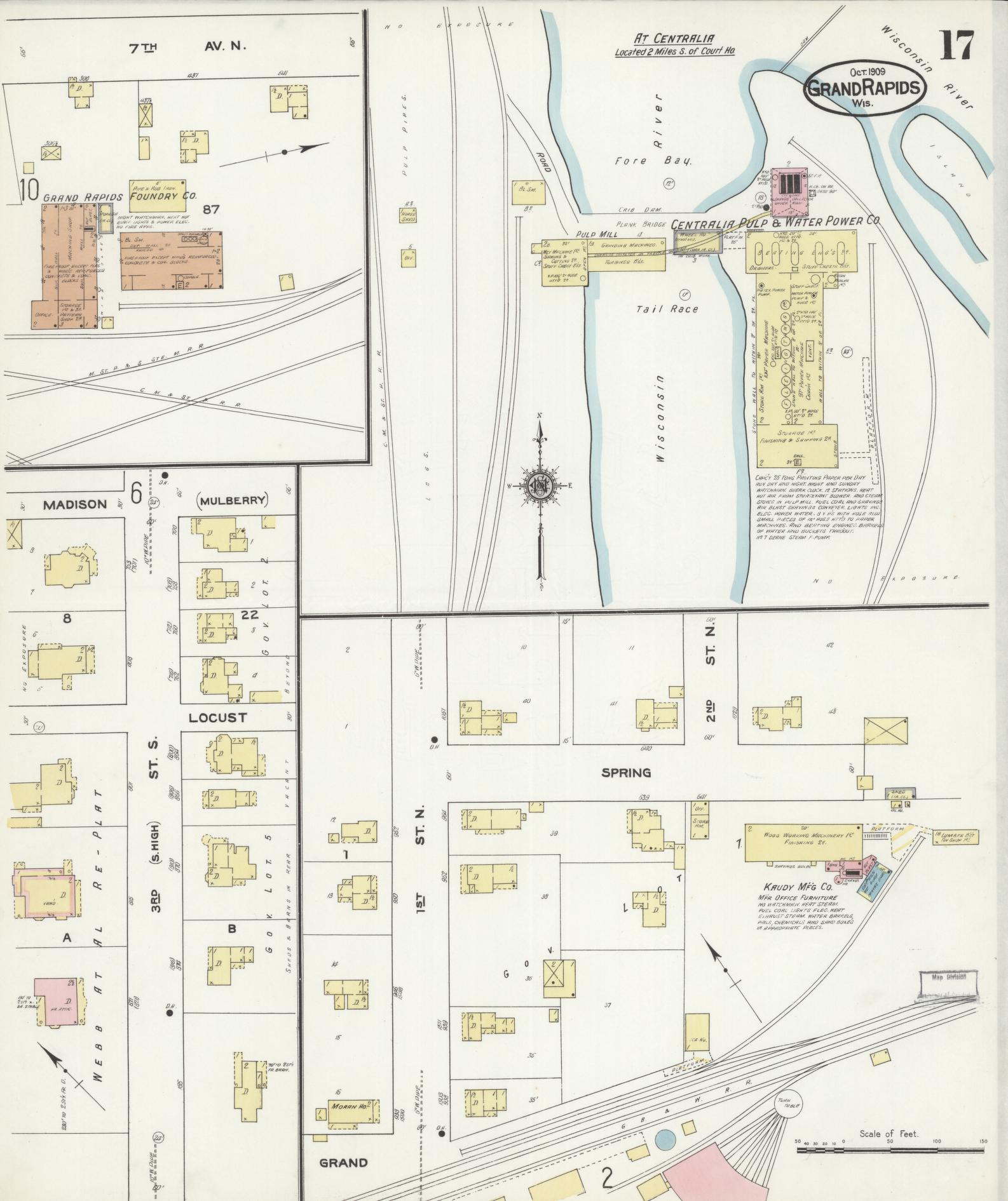 Sanborn Fire Insurance Map from Grand Rapids, Wood County, Wisconsin (1909), Sheet #0017 - Complete Map Set gallery image, historic Sanborn map, vintage wall art, Wisconsin Wisconsin