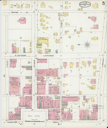 Sanborn Fire Insurance Map from Springfield, Greene County, Missouri (1896), Sheet #0005 - Complete Map Set gallery image, historic Sanborn map, vintage wall art, Missouri Missouri