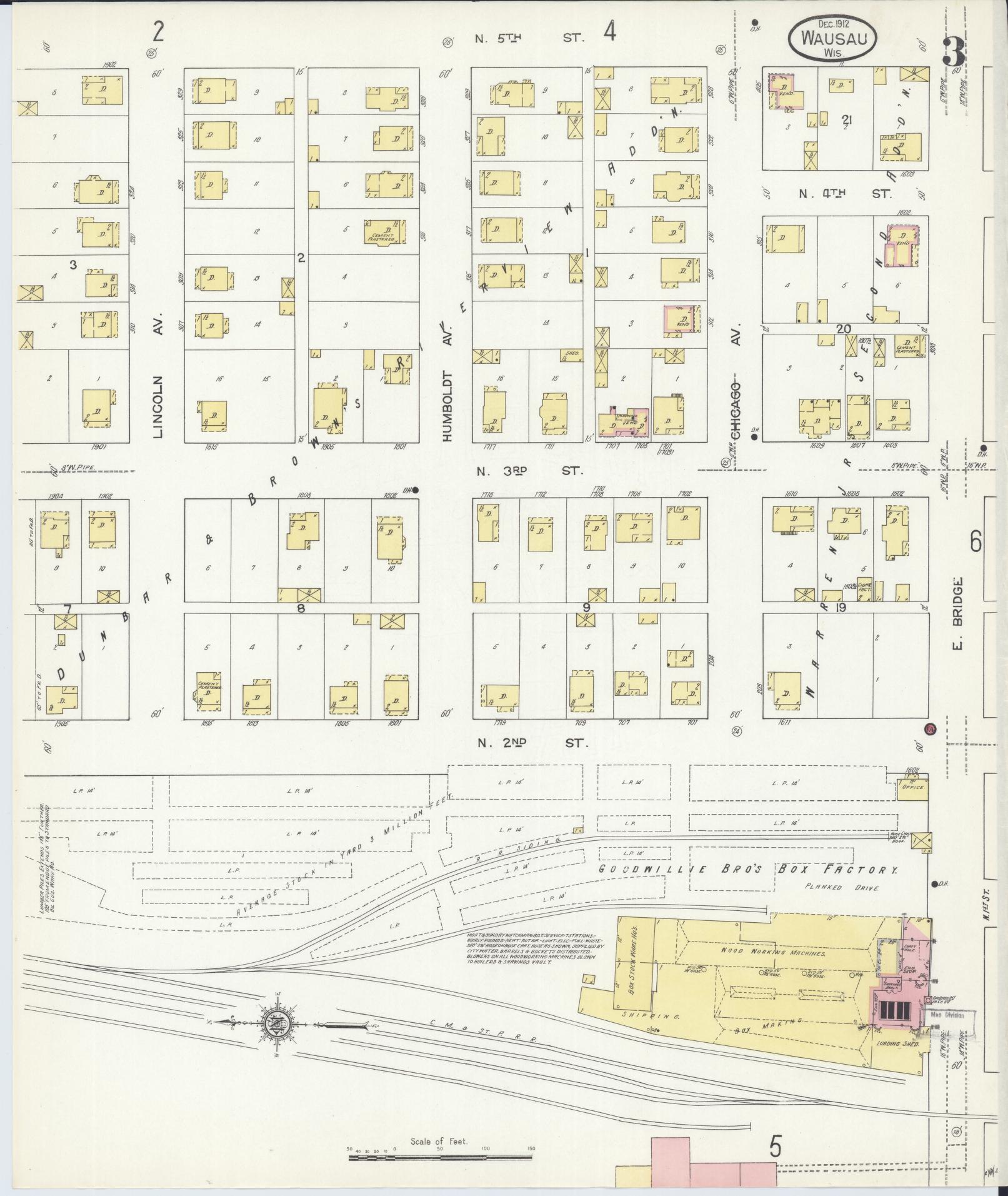 Sanborn Fire Insurance Map from Wausau, Marathon County, Wisconsin (1912), Sheet #0003 - Complete Map Set gallery image, historic Sanborn map, vintage wall art, Wisconsin Wisconsin