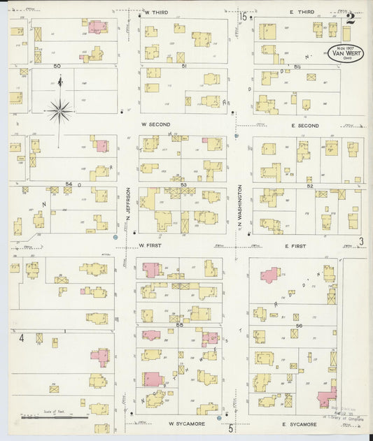 Sanborn Fire Insurance Map from Van Wert, Van Wert County, Ohio (1907), Sheet #0002 - Historic Sanborn Fire Insurance Map Print, vintage old map wall art, antique decor, genealogy gift, Ohio Ohio map