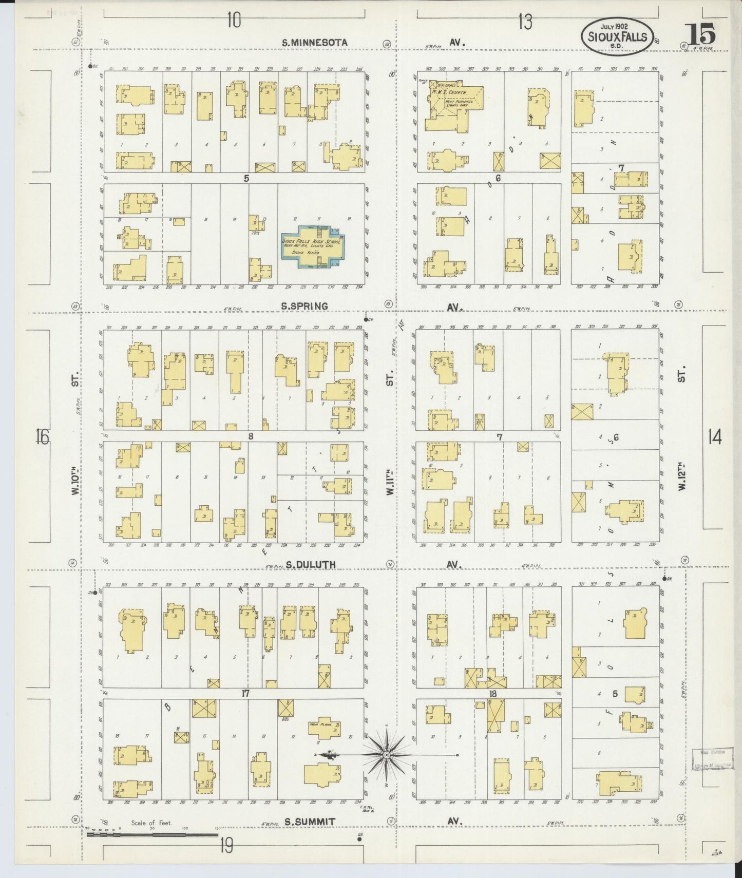 Sanborn Fire Insurance Map from Sioux Falls, Minnehaha County, South Dakota (1902), Sheet #0015 - Historic Sanborn Fire Insurance Map Print, vintage old map wall art, antique decor, genealogy gift, South Dakota South Dakota map