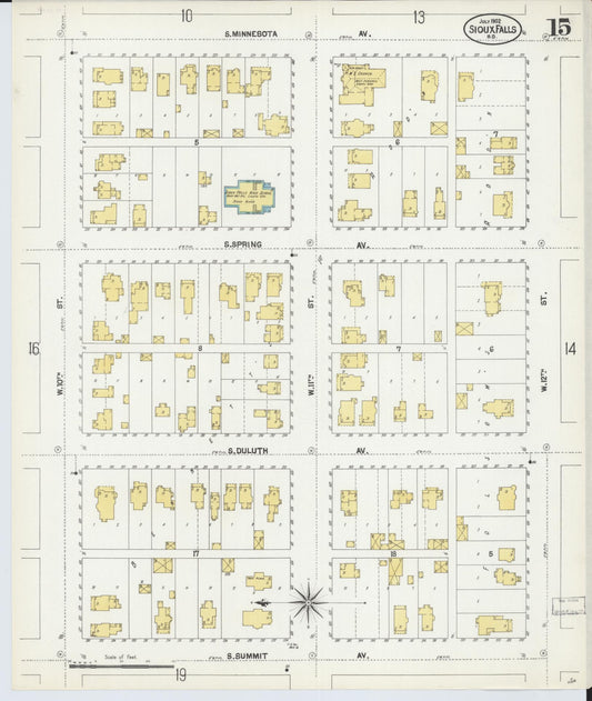Sanborn Fire Insurance Map from Sioux Falls, Minnehaha County, South Dakota (1902), Sheet #0015 - Historic Sanborn Fire Insurance Map Print, vintage old map wall art, antique decor, genealogy gift, South Dakota South Dakota map