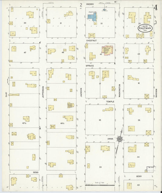 Sanborn Fire Insurance Map from Kaufman, Kaufman County, Texas (1912), Sheet #0004 - Historic Sanborn Fire Insurance Map Print, vintage old map wall art, antique decor, genealogy gift, Texas Texas map