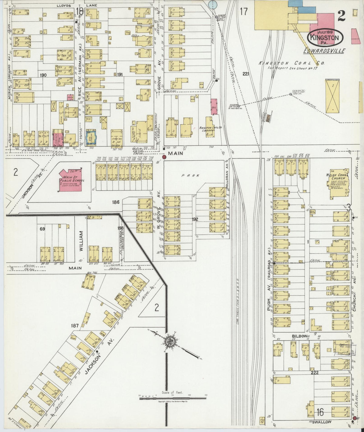 Sanborn Fire Insurance Map from Kingston, Luzerne County, Pennsylvania (1919), Sheet #0002 - Complete Map Set gallery image, historic Sanborn map, vintage wall art, Pennsylvania Pennsylvania