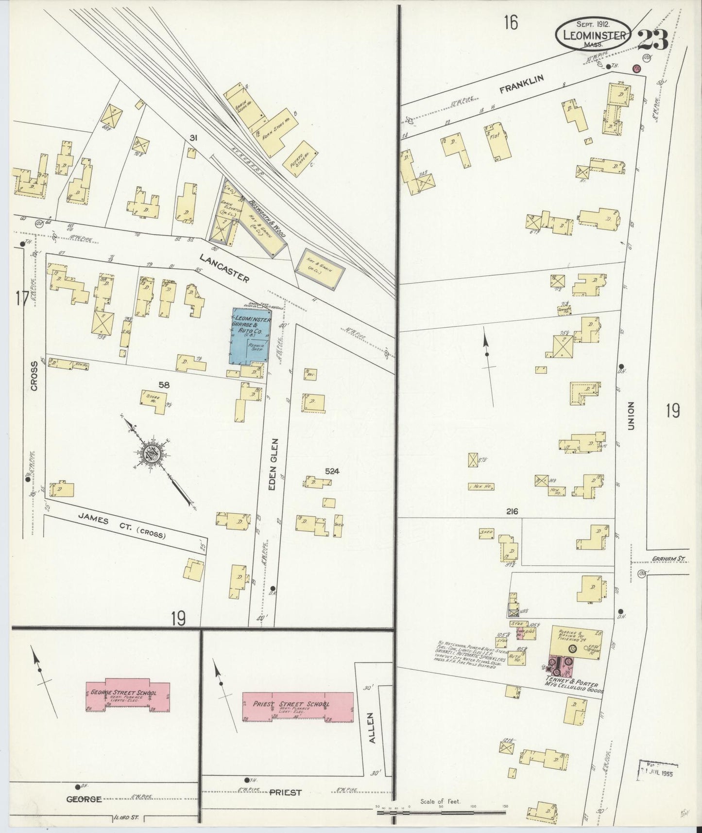 Sanborn Fire Insurance Map from Leominster, Worcester County, Massachusetts (1912), Sheet #0023 - Complete Map Set gallery image, historic Sanborn map, vintage wall art, Massachusetts Massachusetts
