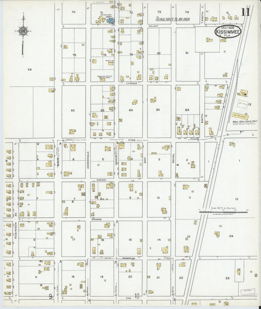 Sanborn Fire Insurance Map from Kissimmee, Osceola County, Florida (1920), Sheet #0011 - Historic Sanborn Fire Insurance Map Print, vintage old map wall art, antique decor, genealogy gift, Florida Florida map