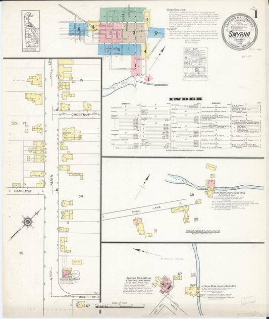 Sanborn Fire Insurance Map from Smyrna, Kent County, Delaware (1915), Sheet #0001 - Historic Sanborn Fire Insurance Map Print, vintage old map wall art, antique decor, genealogy gift, Delaware Delaware map