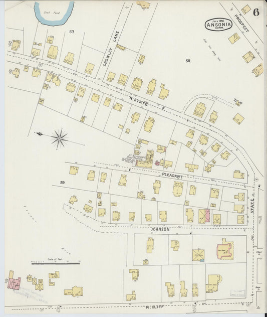 Sanborn Fire Insurance Map from Ansonia, New Haven County, Connecticut (1895), Sheet #0006 - Historic Sanborn Fire Insurance Map Print, vintage old map wall art, antique decor, genealogy gift, Connecticut Connecticut map