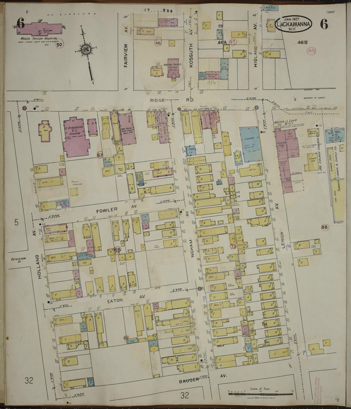 Sanborn Fire Insurance Map from Lackawanna, Erie County, New York (1950), Sheet #0006 - Historic Sanborn Fire Insurance Map Print, vintage old map wall art, antique decor, genealogy gift, New York New York map