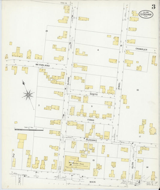 Sanborn Fire Insurance Map from Gorham, Coos County, New Hampshire (1909), Sheet #0003 - Historic Sanborn Fire Insurance Map Print, vintage old map wall art, antique decor, genealogy gift, New Hampshire New Hampshire map