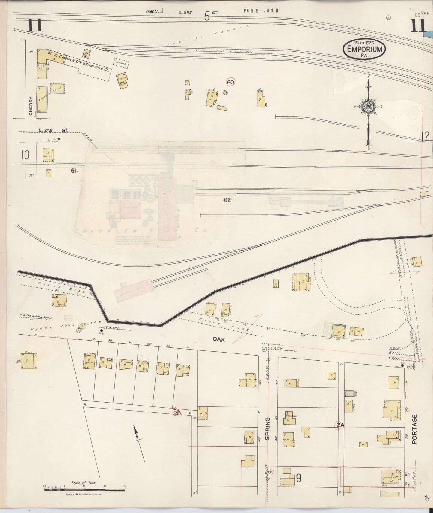 Sanborn Fire Insurance Map from Emporium, Cameron County, Pennsylvania (1938), Sheet #0011 - Historic Sanborn Fire Insurance Map Print, vintage old map wall art, antique decor, genealogy gift, Pennsylvania Pennsylvania map