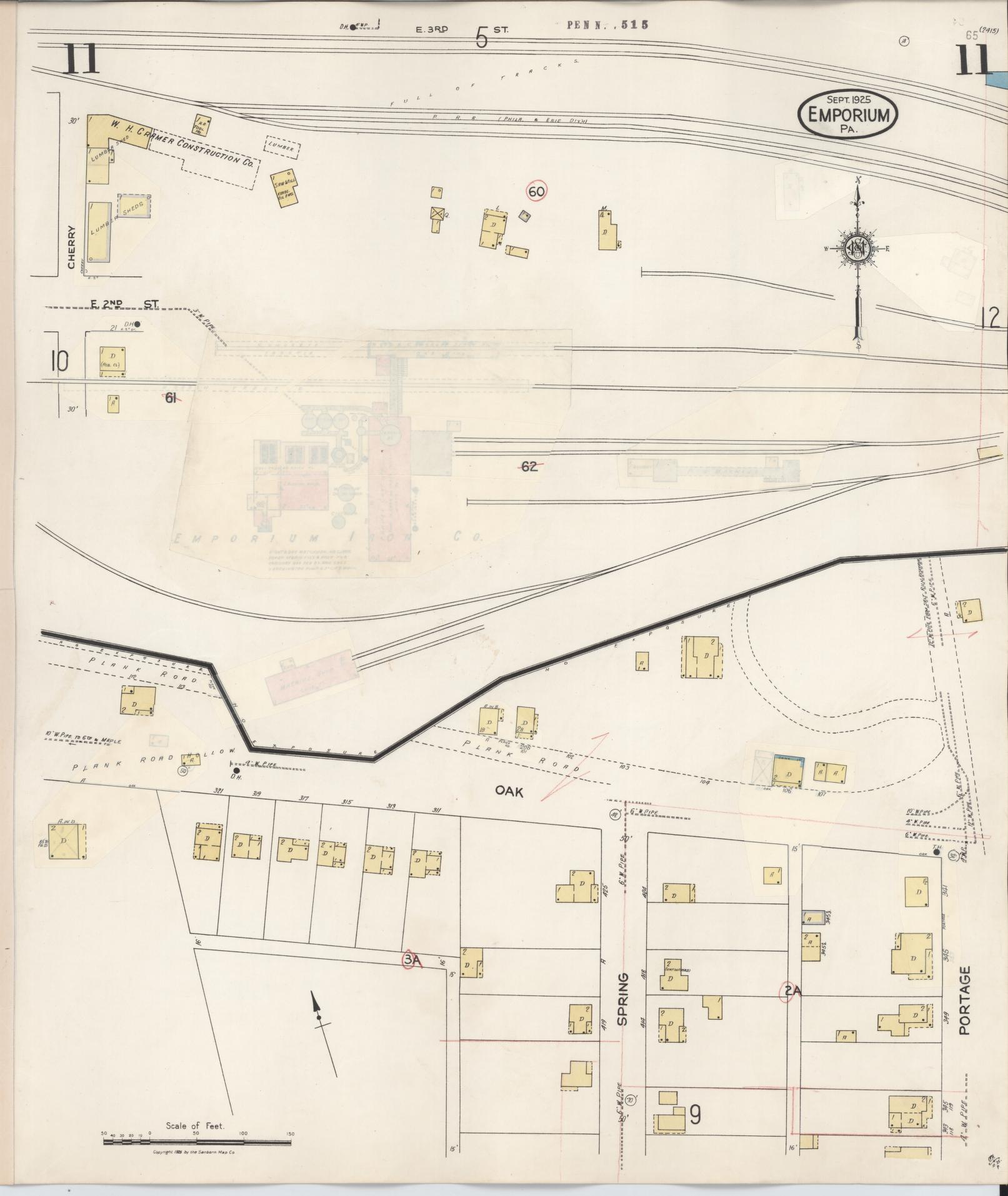Sanborn Fire Insurance Map from Emporium, Cameron County, Pennsylvania (1938), Sheet #0011 - Historic Sanborn Fire Insurance Map Print, vintage old map wall art, antique decor, genealogy gift, Pennsylvania Pennsylvania map