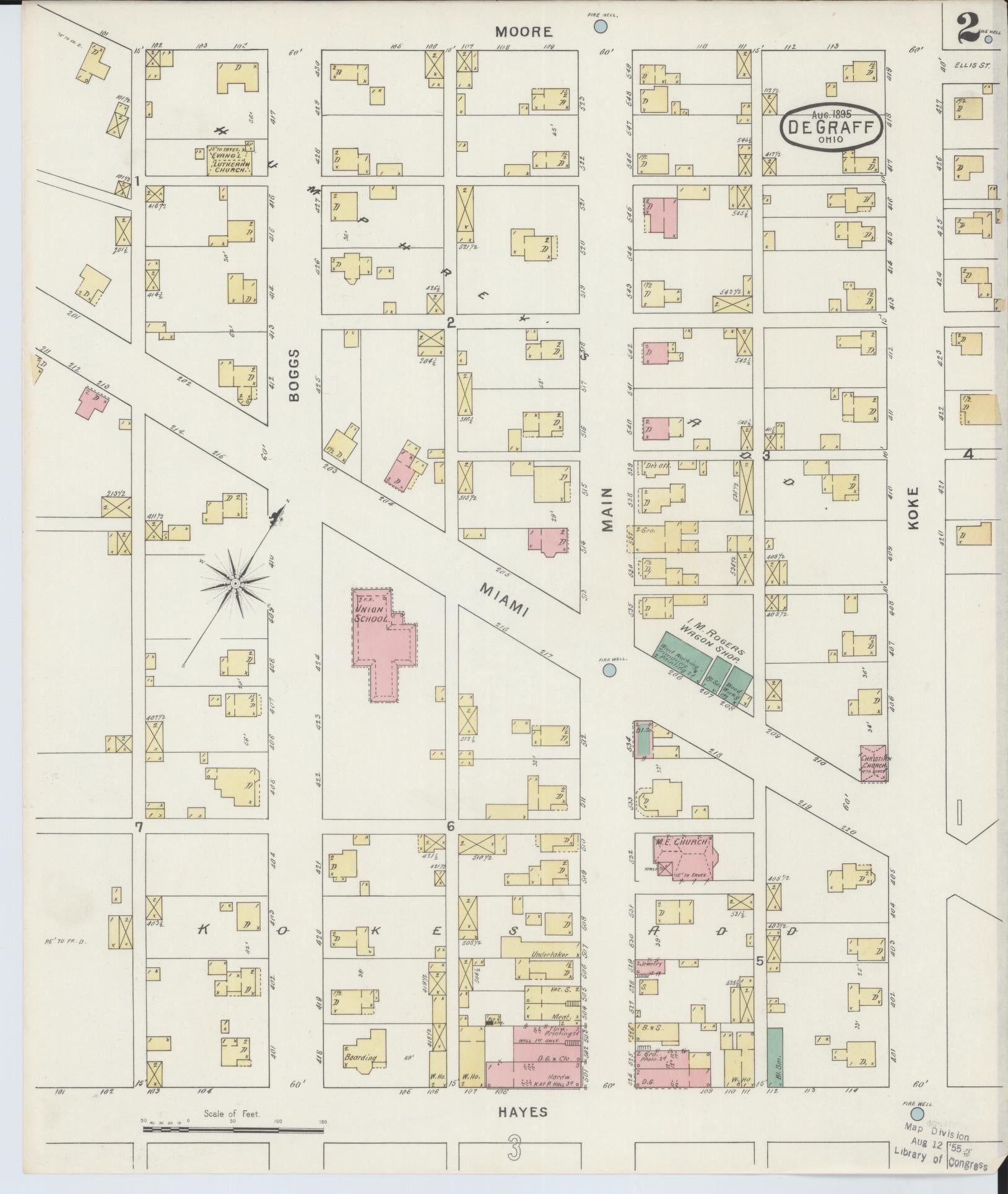 Sanborn Fire Insurance Map from Degraff, Logan County, Ohio (1895), Sheet #0002 - Complete Map Set gallery image, historic Sanborn map, vintage wall art, Ohio Ohio