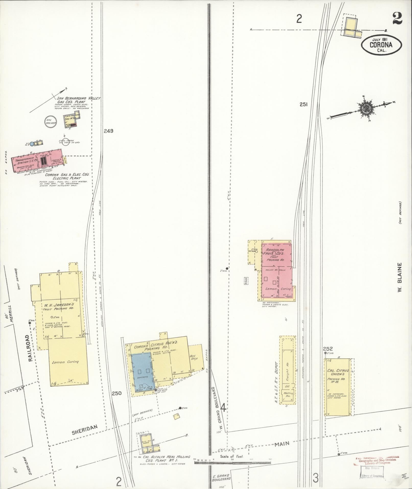 Sanborn Fire Insurance Map from Corona, Riverside County, California (1911), Sheet #0002 - Historic Sanborn Fire Insurance Map Print, vintage old map wall art, antique decor, genealogy gift, California California map