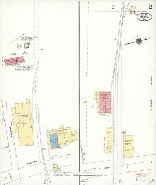 Sanborn Fire Insurance Map from Corona, Riverside County, California (1911), Sheet #0002 - Historic Sanborn Fire Insurance Map Print, vintage old map wall art, antique decor, genealogy gift, California California map