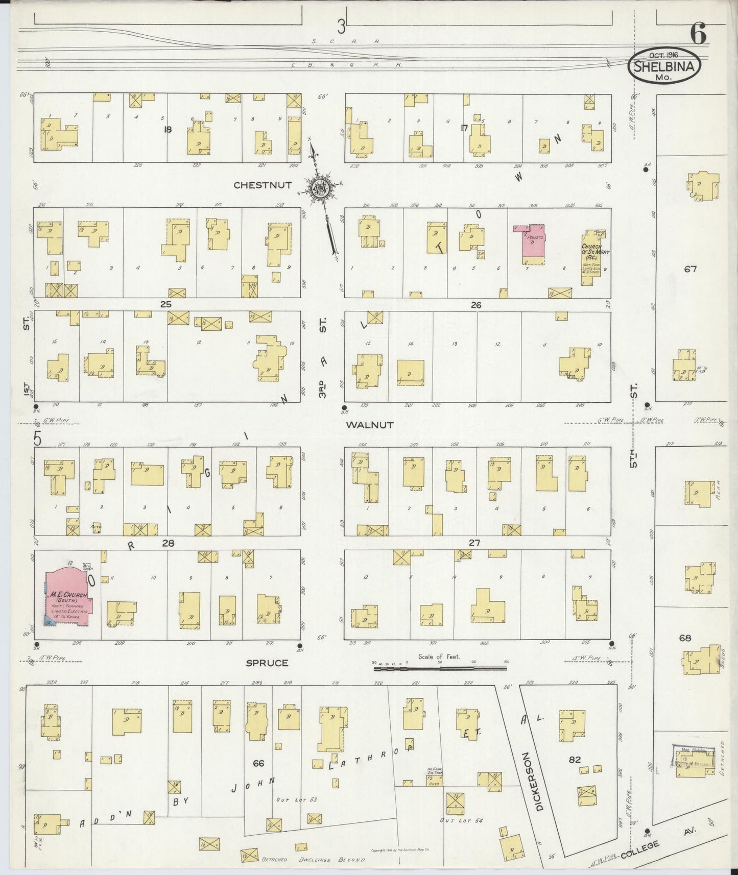 Sanborn Fire Insurance Map from Shelbina, Shelby County, Missouri (1916), Sheet #0006 - Historic Sanborn Fire Insurance Map Print, vintage old map wall art, antique decor, genealogy gift, Missouri Missouri map