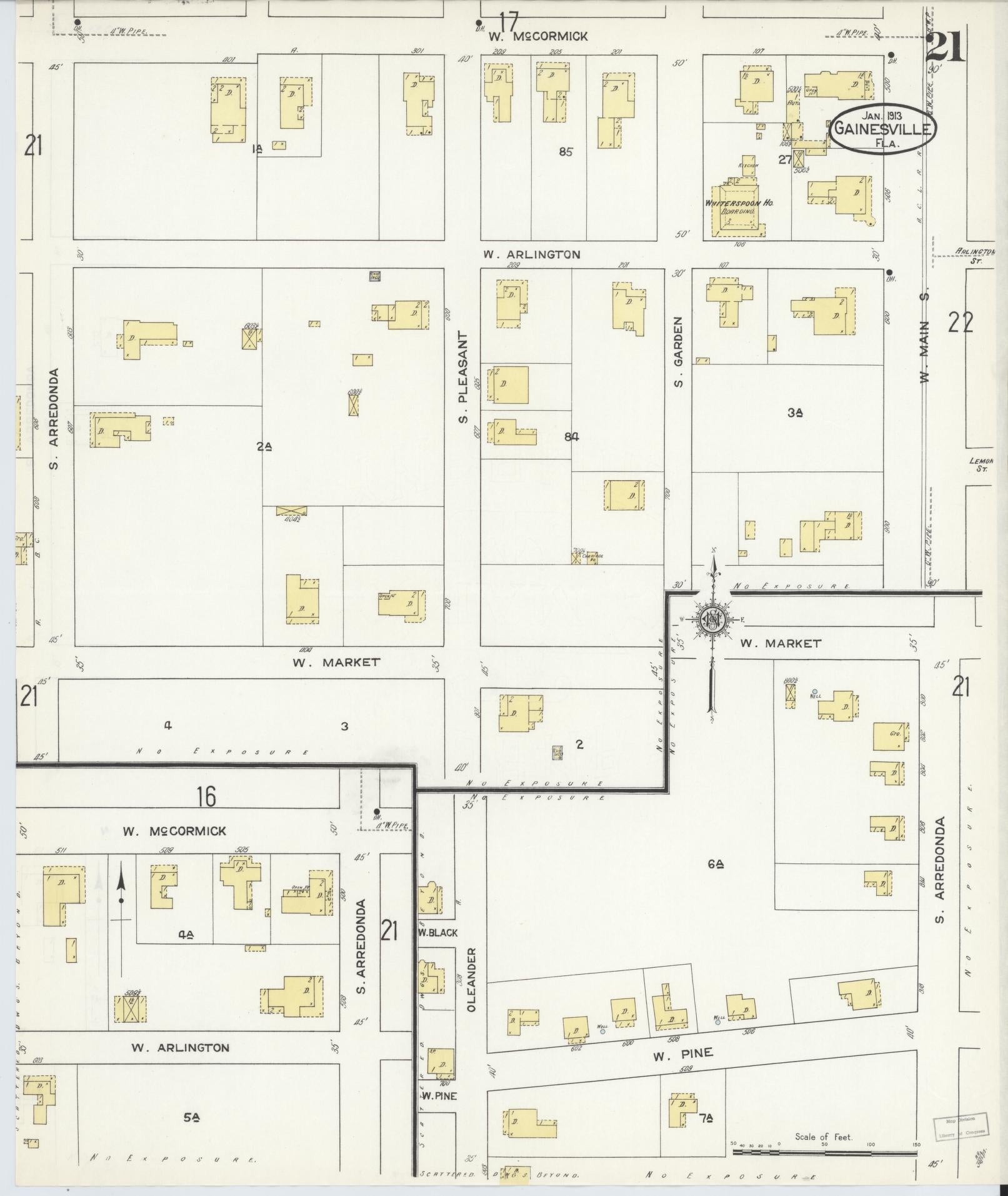 Sanborn Fire Insurance Map from Gainesville, Alachua County, Florida (1913), Sheet #0021 - Historic Sanborn Fire Insurance Map Print, vintage old map wall art, antique decor, genealogy gift, Florida Florida map