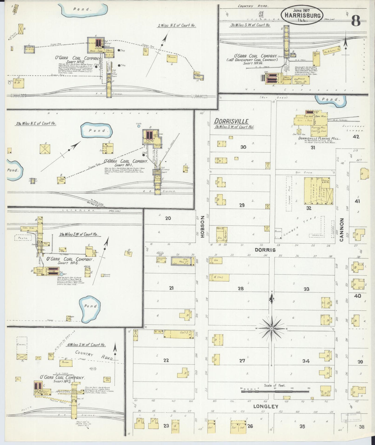 Sanborn Fire Insurance Map from Harrisburg, Saline County, Illinois (1907), Sheet #0008 - Complete Map Set gallery image, historic Sanborn map, vintage wall art, Illinois Illinois