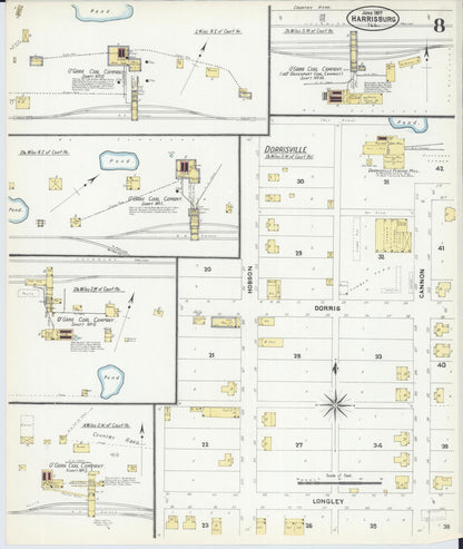 Sanborn Fire Insurance Map from Harrisburg, Saline County, Illinois (1907), Sheet #0008 - Complete Map Set gallery image, historic Sanborn map, vintage wall art, Illinois Illinois