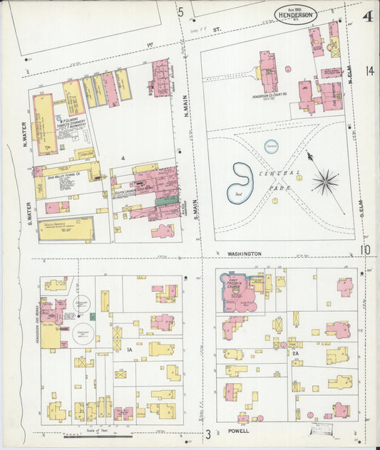 Sanborn Fire Insurance Map from Henderson, Henderson County, Kentucky (1901), Sheet #0004 - Historic Sanborn Fire Insurance Map Print, vintage old map wall art, antique decor, genealogy gift, Kentucky Kentucky map