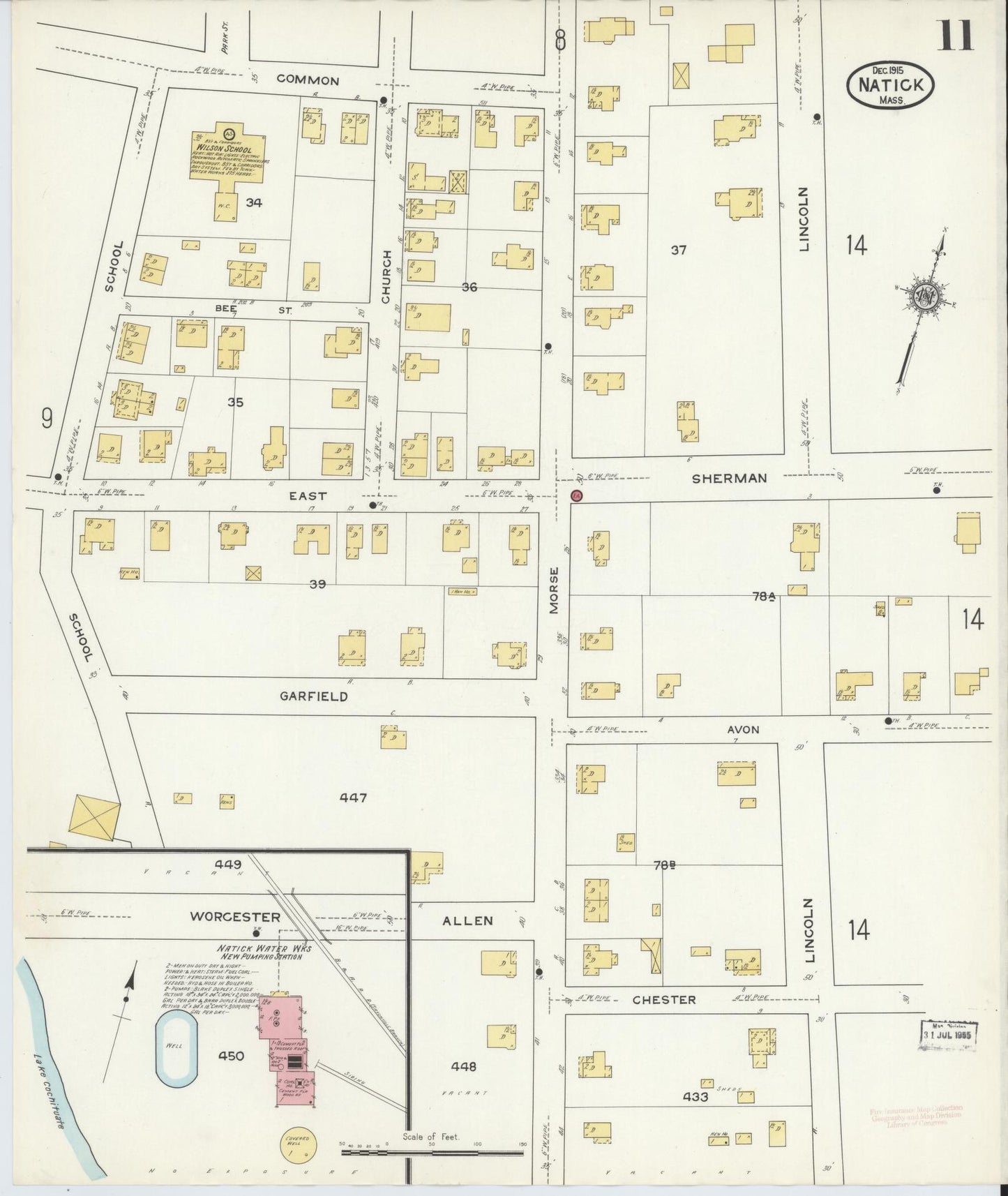 Sanborn Fire Insurance Map from Natick, Middlesex County, Massachusetts (1915), Sheet #0011 - Historic Sanborn Fire Insurance Map Print, vintage old map wall art, antique decor, genealogy gift, Massachusetts Massachusetts map