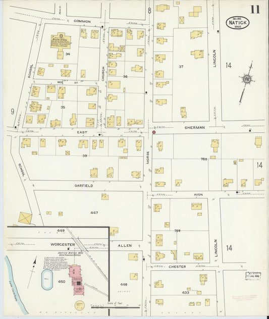 Sanborn Fire Insurance Map from Natick, Middlesex County, Massachusetts (1915), Sheet #0011 - Historic Sanborn Fire Insurance Map Print, vintage old map wall art, antique decor, genealogy gift, Massachusetts Massachusetts map