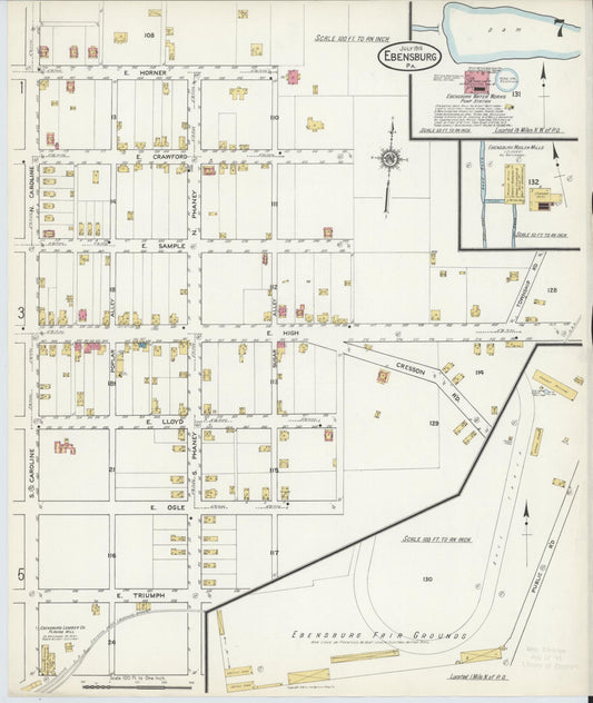 Sanborn Fire Insurance Map from Ebensburg, Cambria County, Pennsylvania (1916), Sheet #0007 - Historic Sanborn Fire Insurance Map Print, vintage old map wall art, antique decor, genealogy gift, Pennsylvania Pennsylvania map