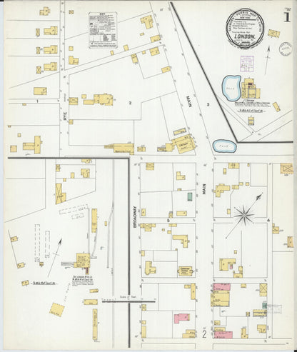 Sanborn Fire Insurance Map from London, Laurel County, Kentucky (1901), Sheet #0001 - Complete Map Set gallery image, historic Sanborn map, vintage wall art, Kentucky Kentucky