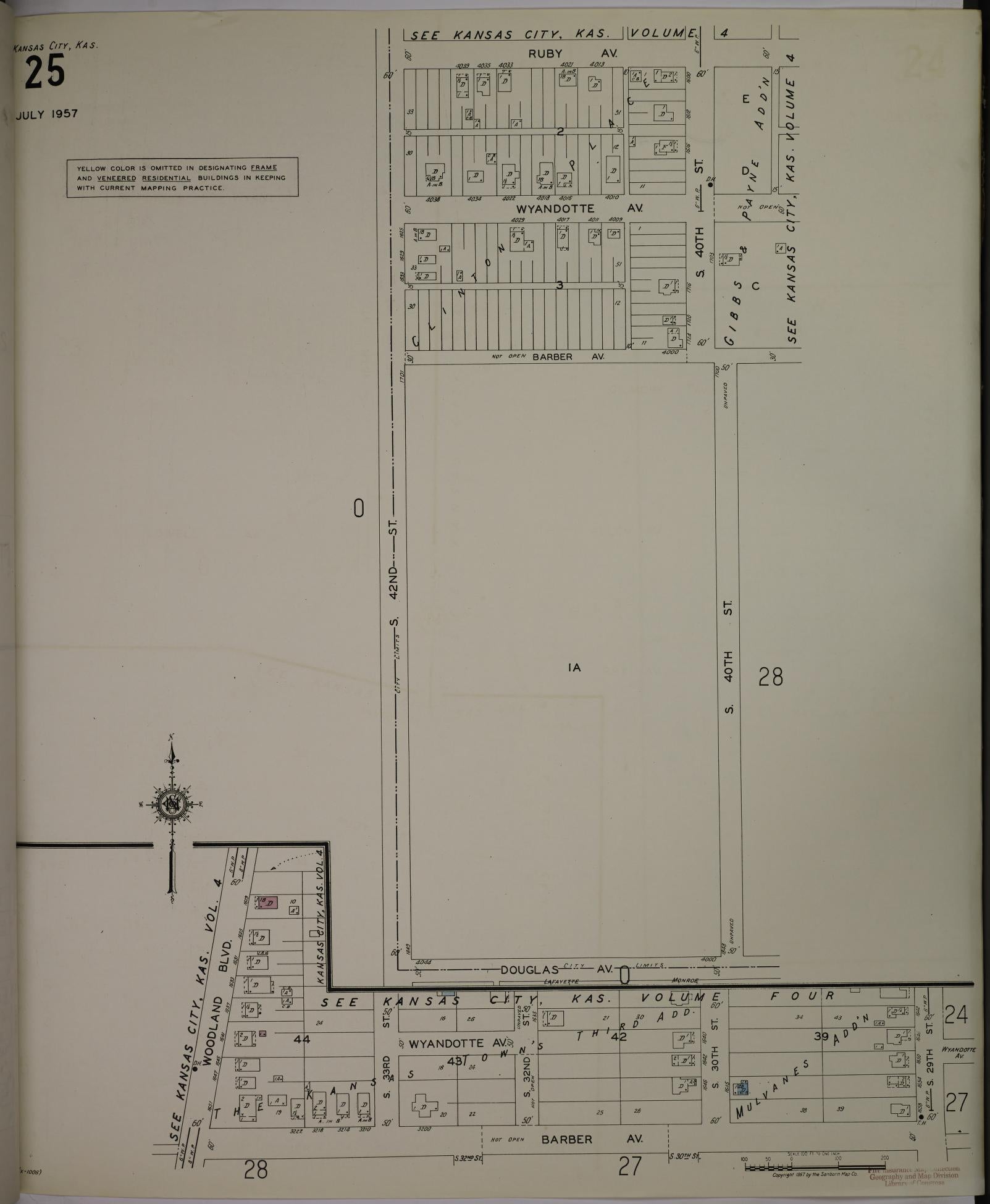 Sanborn Fire Insurance Map from Kansas City, Wyandotte County, Kansas (1957), Sheet #0025 - Historic Sanborn Fire Insurance Map Print, vintage old map wall art, antique decor, genealogy gift, Kansas Kansas map