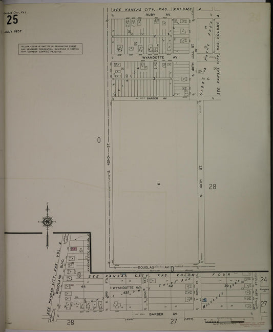 Sanborn Fire Insurance Map from Kansas City, Wyandotte County, Kansas (1957), Sheet #0025 - Historic Sanborn Fire Insurance Map Print, vintage old map wall art, antique decor, genealogy gift, Kansas Kansas map