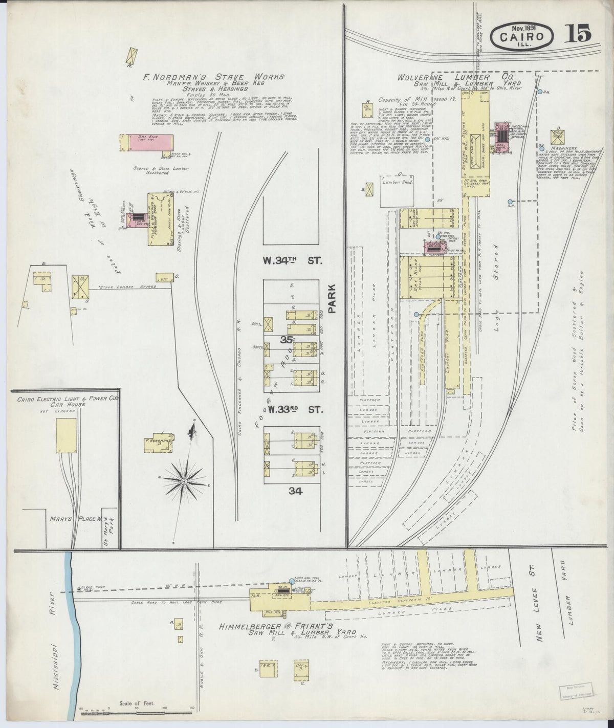 Sanborn Fire Insurance Map from Cairo, Alexander County, Illinois (1891), Sheet #0015 - Historic Sanborn Fire Insurance Map Print, vintage old map wall art, antique decor, genealogy gift, Illinois Illinois map