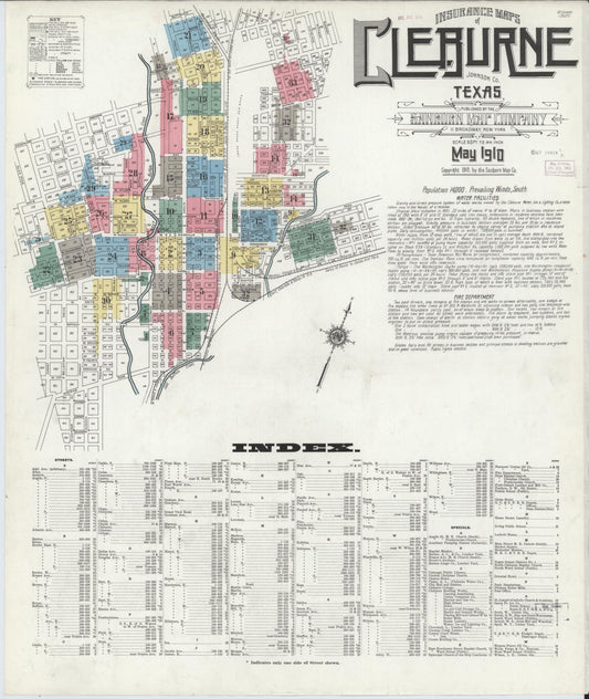 Sanborn Fire Insurance Map from Cleburne, Johnson County, Texas (1910), Sheet #0001 - Complete Map Set gallery image, historic Sanborn map, vintage wall art, Texas Texas