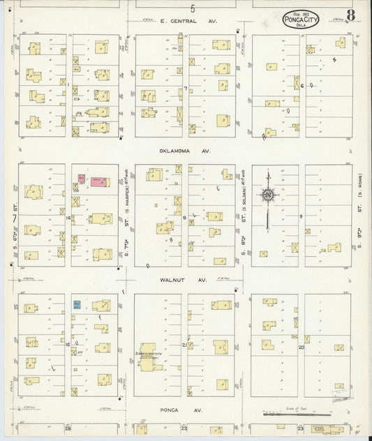 Sanborn Fire Insurance Map from Ponca City, Kay County, Oklahoma (1913), Sheet #0008 - Historic Sanborn Fire Insurance Map Print, vintage old map wall art, antique decor, genealogy gift, Oklahoma Oklahoma map