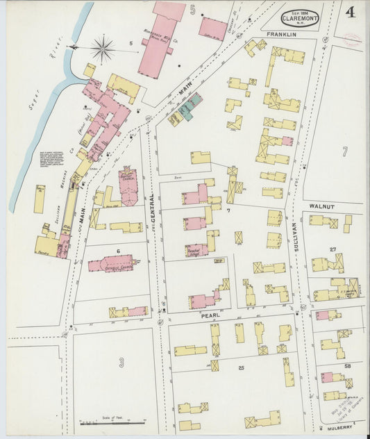 Sanborn Fire Insurance Map from Claremont, Sullivan County, New Hampshire (1894), Sheet #0004 - Historic Sanborn Fire Insurance Map Print, vintage old map wall art, antique decor, genealogy gift, New Hampshire New Hampshire map