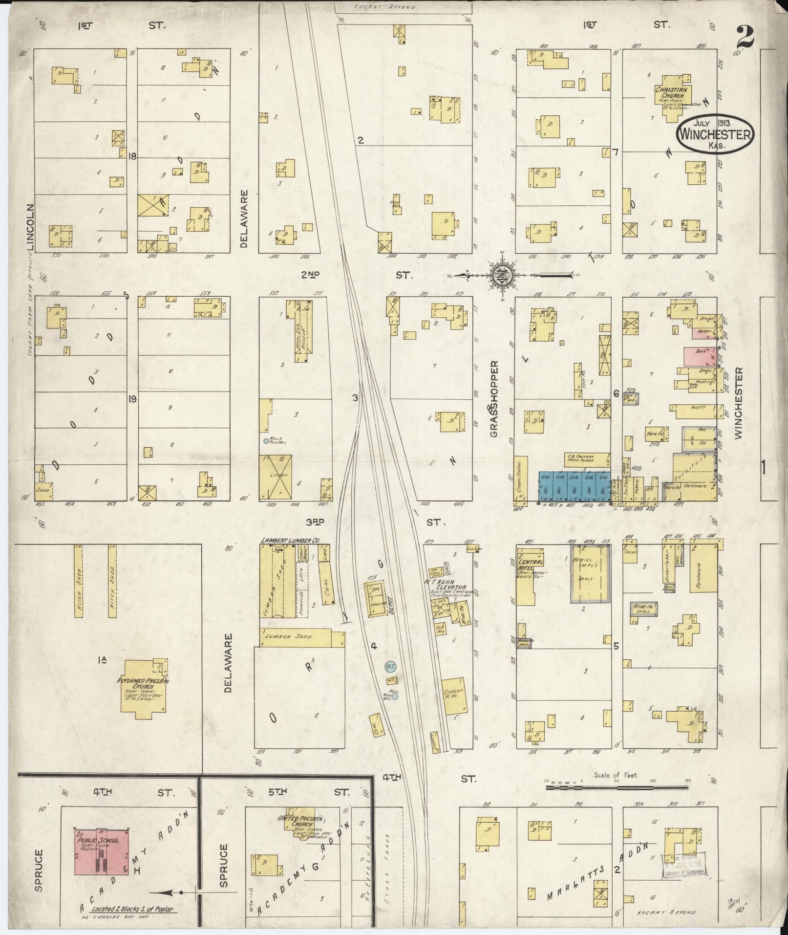 Sanborn Fire Insurance Map from Winchester, Jefferson County, Kansas (1913), Sheet #0002 - Complete Map Set gallery image, historic Sanborn map, vintage wall art, Kansas Kansas