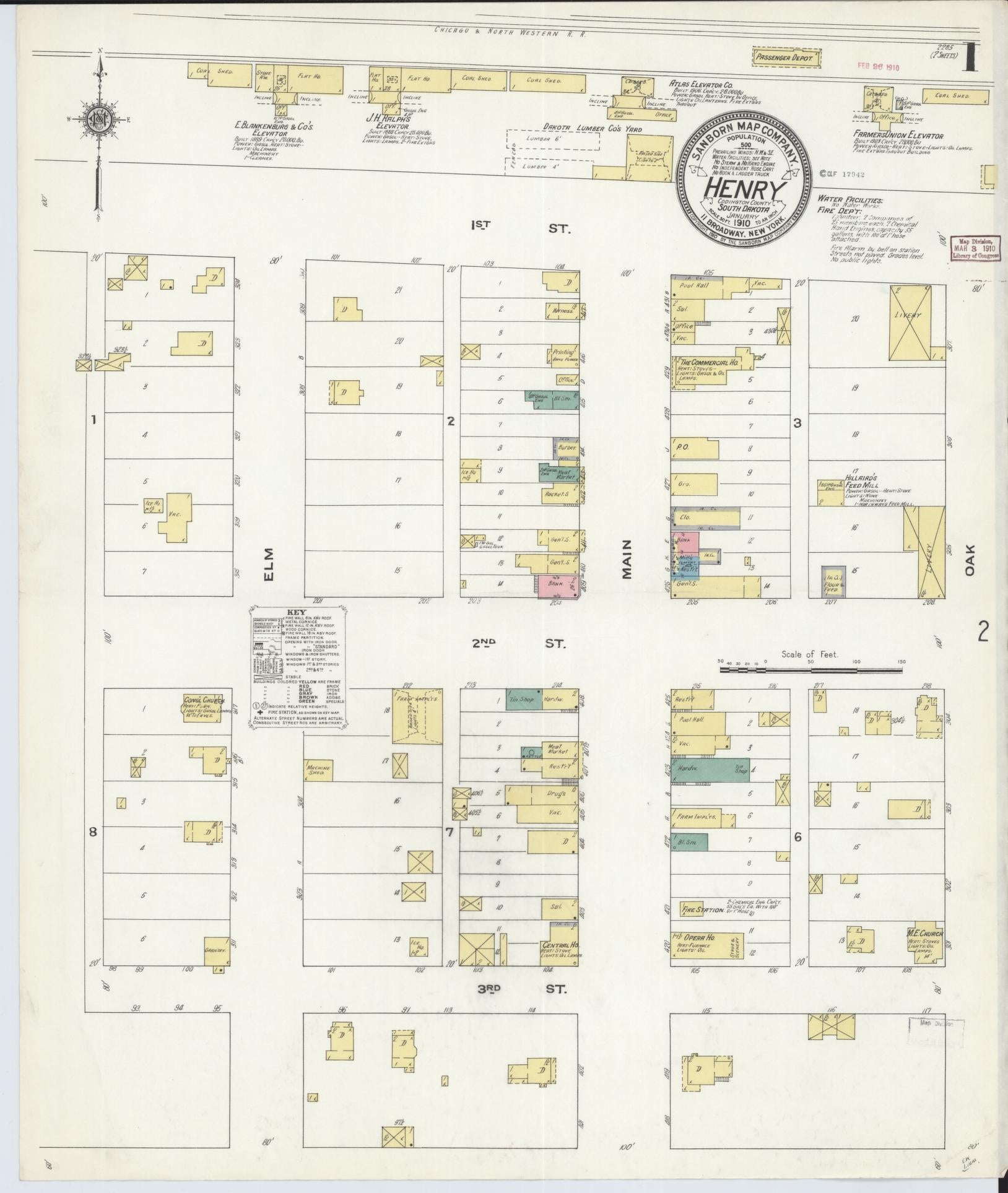 Sanborn Fire Insurance Map from Henry, Codington County, South Dakota (1910), Sheet #0001 - Historic Sanborn Fire Insurance Map Print, vintage old map wall art, antique decor, genealogy gift, South Dakota South Dakota map