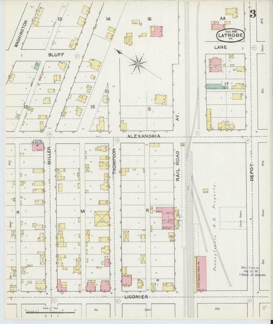 Sanborn Fire Insurance Map from Latrobe, Westmoreland County, Pennsylvania (1892), Sheet #0003 - Historic Sanborn Fire Insurance Map Print, vintage old map wall art, antique decor, genealogy gift, Pennsylvania Pennsylvania map