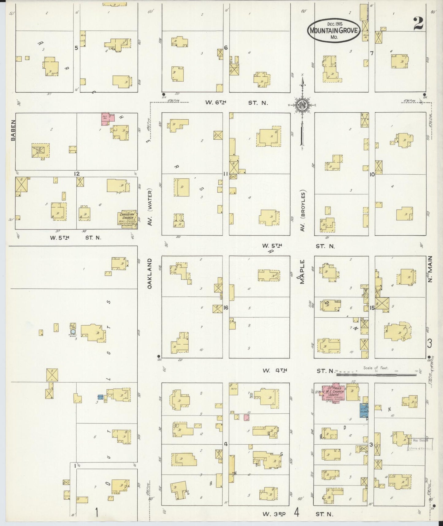 Sanborn Fire Insurance Map from Mountain Grove, Wright County, Missouri (1915), Sheet #0002 - Complete Map Set gallery image, historic Sanborn map, vintage wall art, Missouri Missouri