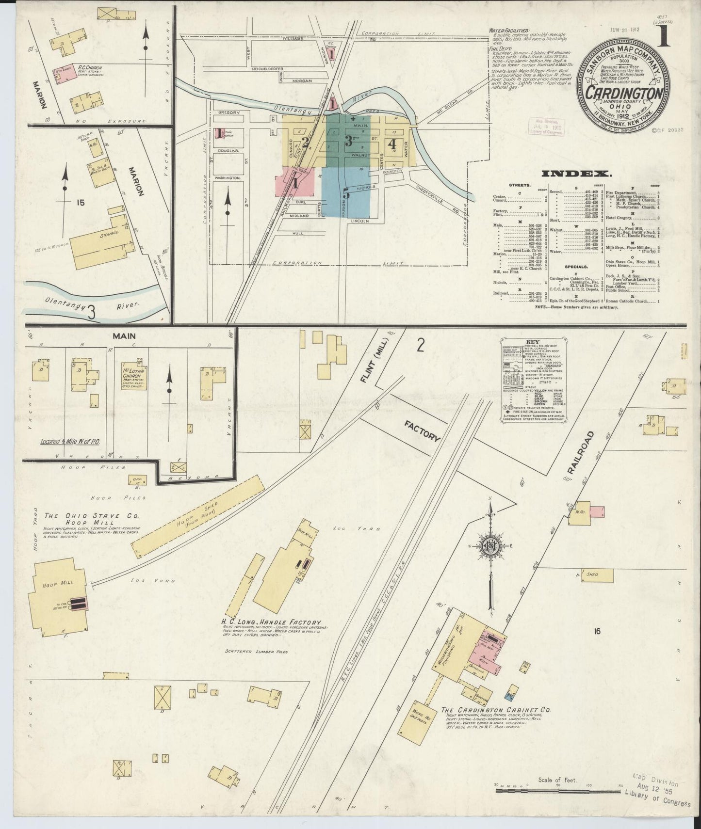Sanborn Fire Insurance Map from Cardington, Morrow County, Ohio (1912), Sheet #0001 - Historic Sanborn Fire Insurance Map Print, vintage old map wall art, antique decor, genealogy gift, Ohio Ohio map