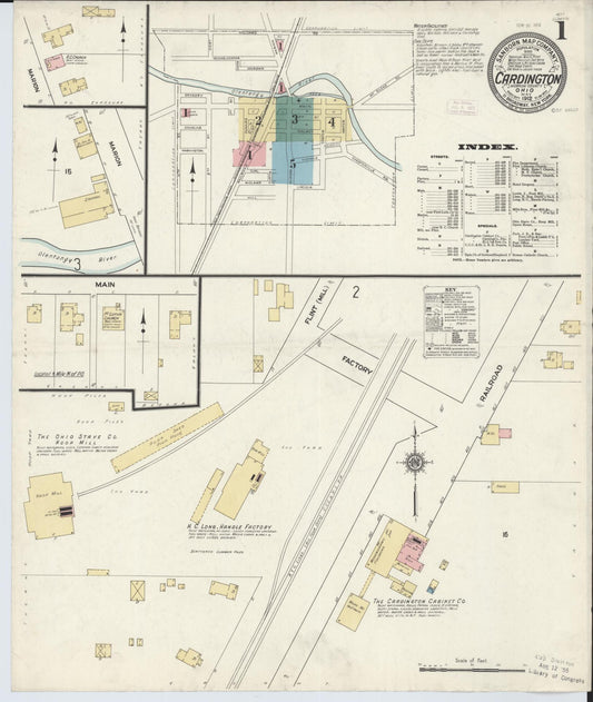 Sanborn Fire Insurance Map from Cardington, Morrow County, Ohio (1912), Sheet #0001 - Historic Sanborn Fire Insurance Map Print, vintage old map wall art, antique decor, genealogy gift, Ohio Ohio map