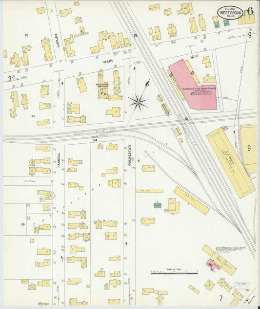 Sanborn Fire Insurance Map from Westbrook, Cumberland County, Maine (1909), Sheet #0006 - Historic Sanborn Fire Insurance Map Print, vintage old map wall art, antique decor, genealogy gift, Maine Maine map
