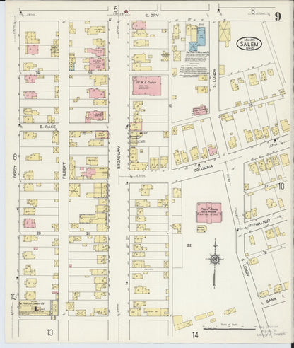 Sanborn Fire Insurance Map from Salem, Columbiana County, Ohio (1915), Sheet #0009 - Historic Sanborn Fire Insurance Map Print, vintage old map wall art, antique decor, genealogy gift, Ohio Ohio map