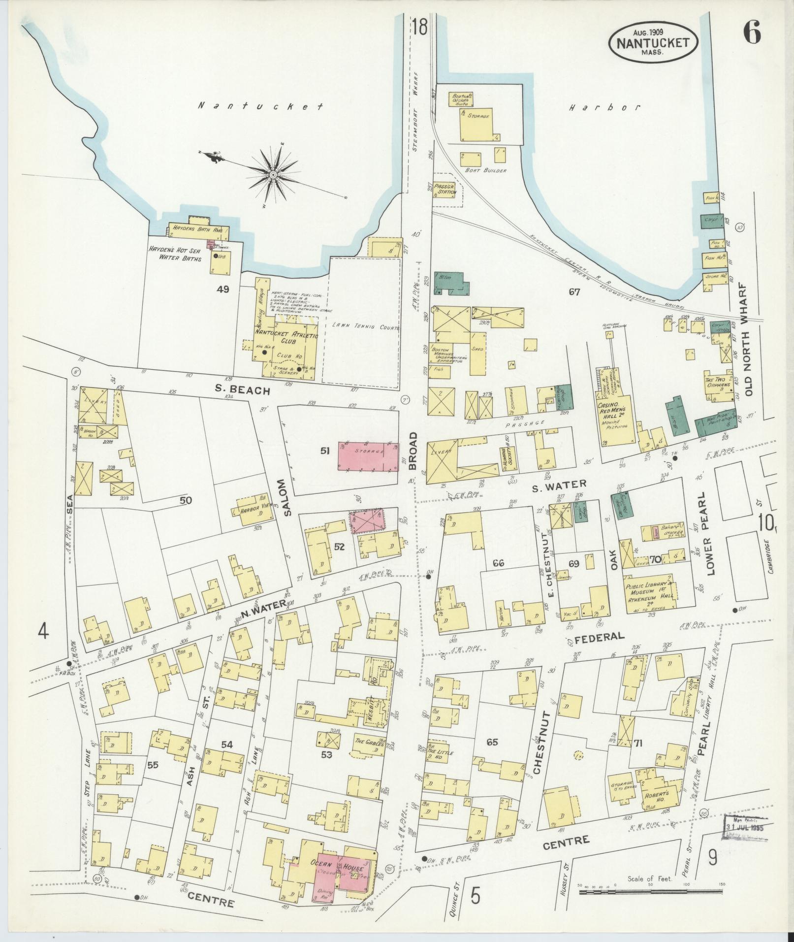 Sanborn Fire Insurance Map from Nantucket, Nantucket County, Massachusetts (1909), Sheet #0006 - Historic Sanborn Fire Insurance Map Print, vintage old map wall art, antique decor, genealogy gift, Massachusetts Massachusetts map