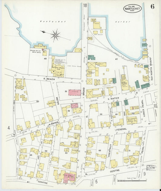 Sanborn Fire Insurance Map from Nantucket, Nantucket County, Massachusetts (1909), Sheet #0006 - Historic Sanborn Fire Insurance Map Print, vintage old map wall art, antique decor, genealogy gift, Massachusetts Massachusetts map